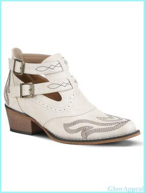 Women's Ankle Western Cowboy Boots Faux Leather Chunky Low Heel Snip Toe